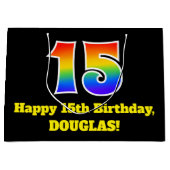 15e verjaardag ~ Leuk, Kleurrijk, Levendig, Regenb Groot Cadeauzakje (Voorkant)