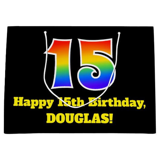 15e verjaardag ~ Leuk, Kleurrijk, Levendig, Regenb Groot Cadeauzakje (Voorkant)
