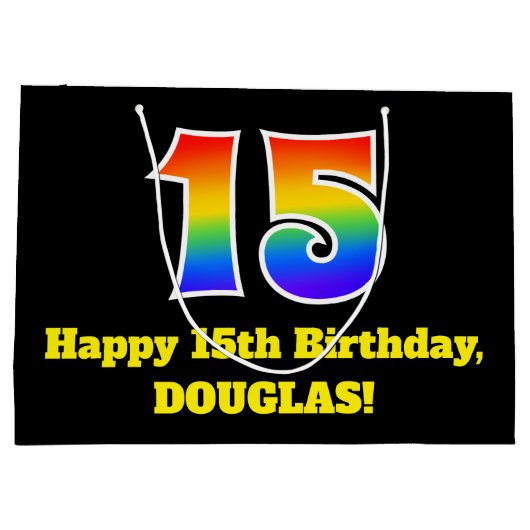 15e verjaardag ~ Leuk, Kleurrijk, Levendig, Regenb Groot Cadeauzakje (Achterkant)