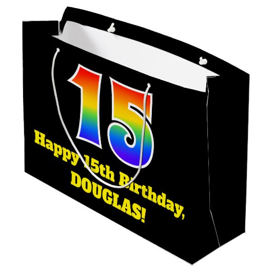 15e verjaardag ~ Leuk, Kleurrijk, Levendig, Regenb Groot Cadeauzakje (Achterkant Gekanteld)