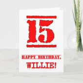 15e verjaardag: Leuk, rood rubberen stempel geïnsp Kaart (Voorkant)