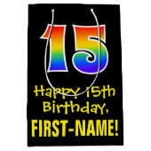 15e verjaardag: leuk, vet, kleurrijk, regenboog "1 medium cadeauzakje (Voorkant)