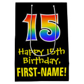 15e verjaardag: leuk, vet, kleurrijk, regenboog "1 medium cadeauzakje (Achterkant)