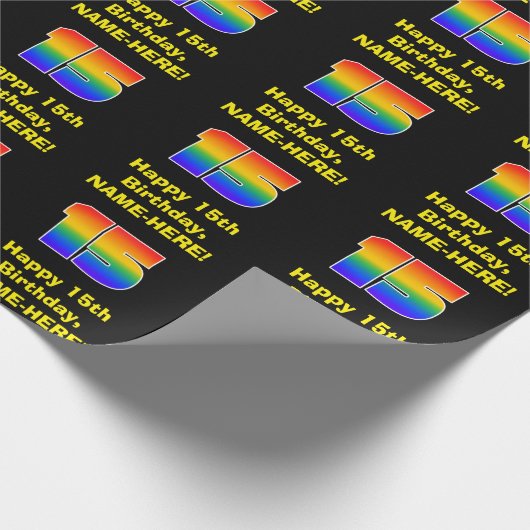 15e verjaardag: Leuke, kleurrijke regenboog geïnsp Cadeaupapier (Hoek)