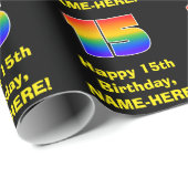 15e verjaardag: Leuke, kleurrijke regenboog geïnsp Cadeaupapier (Rol Hoek)