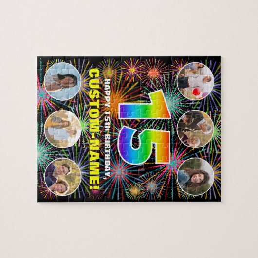 15e verjaardag: Leuke regenboog #, Aangepaste naam Legpuzzel (Horizontaal)