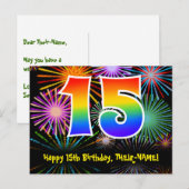 15e verjaardag – Leuke vuurwerkpatroon + Regenboog Briefkaart (Voorkant / Achterkant)