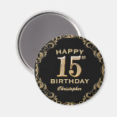 15e verjaardag Lijst voor zwarte en goudglitter Magneet (Voorkant / Achterkant)