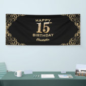 15e verjaardag Lijst voor zwarte en goudglitter Spandoek (Beurs)