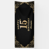 15e verjaardag Lijst voor zwarte en goudglitter Spandoek (Verticaal)