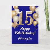 15e verjaardag marineblauw en gouden ballonnen Con Kaart (Voorkant)