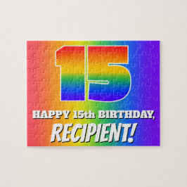 15e verjaardag — Meerkleurig regenboogpatroon "15" Legpuzzel