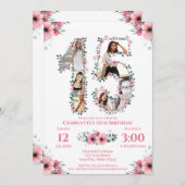 15e verjaardag meisje Foto collage roze bloem wit Kaart (Voorkant / Achterkant)
