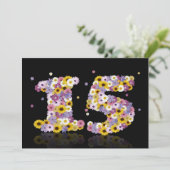 15e verjaardag, met bloembranen kaart (Staand voorkant)