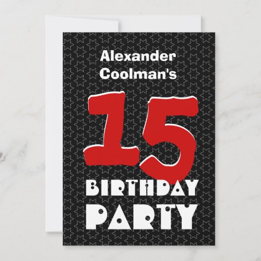 15e verjaardag Modern Teen Black White Stars W10C Kaart (Voorkant)