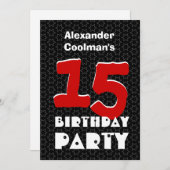 15e verjaardag Modern Teen Black White Stars W10C Kaart (Voorkant / Achterkant)