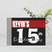 15e verjaardag Moderne Red Black en White 2E Kaart (Staand voorkant)