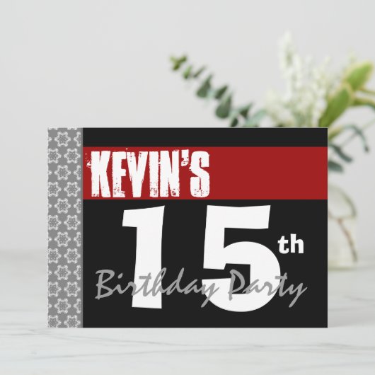 15e verjaardag Moderne Red Black en White 2E Kaart