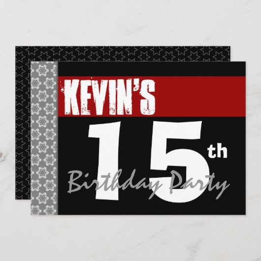 15e verjaardag Moderne Red Black en White 2E Kaart (Voorkant / Achterkant)