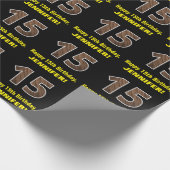 15e verjaardag: Naam & Faux Wood Grain Patroon "15 Cadeaupapier (Hoek)