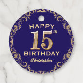 15e verjaardag Navy Blue en Gold Glitter Bedankjes Labels (Achterkant)