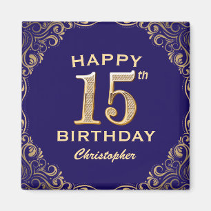 15e verjaardag Navy Blue en Gold Glitter Magneet