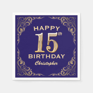 15e verjaardag Navy Blue en Gold Glitter Servet