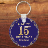 15e verjaardag Navy Blue en Gold Glitter Sleutelhanger (Voorkant)