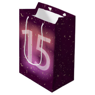 15e verjaardag Neon bord met gouden confetti Medium Cadeauzakje