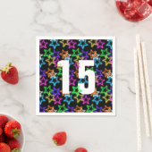 15e verjaardag Neon Stars op zwart Servet (Insitu)