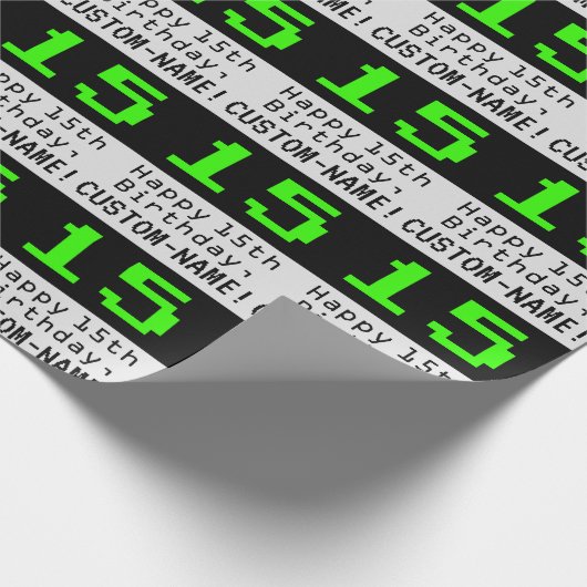 15e verjaardag - Nerdy / Geeky stijl "15" en naam Cadeaupapier (Hoek)