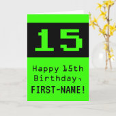 15e verjaardag: Nerdy / Geeky stijl "15" en naam Kaart (Gele Bloem)