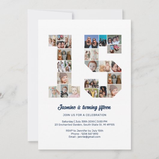 15e verjaardag nummer 15 aangepaste fotocollage kaart (Voorkant)