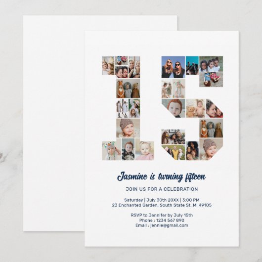 15e verjaardag nummer 15 aangepaste fotocollage kaart (Voorkant / Achterkant)