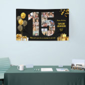 15e Verjaardag Nummer 15 Foto Collage Zwart Goud Spandoek (Beurs)