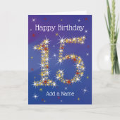 15e verjaardag - nummer 15 in sterren - blauw - le kaart (Voorkant)