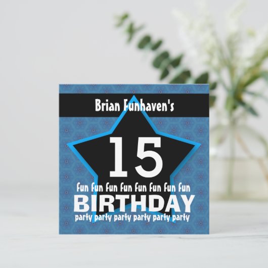 15e verjaardag of eender welk jaartal zwarte STAR Kaart (Staand voorkant)