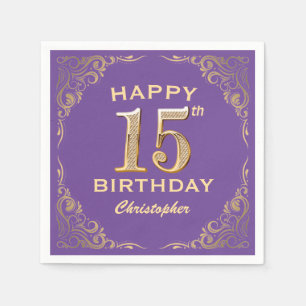 15e verjaardag Paars en goudglitter Lijst Servet