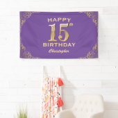15e verjaardag Paars en goudglitter Lijst Spandoek (Insitu)