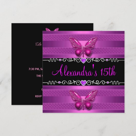 15e verjaardag Paarse roze vlinder Kaart (Voorkant / Achterkant)