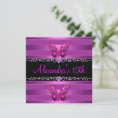 15e verjaardag Paarse roze vlinder Kaart (Staand voorkant)