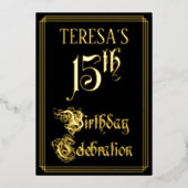 15e verjaardag Partij — Fancy Manuscript & Naam va Folie Uitnodiging (Voorkant)