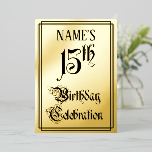 15e verjaardag Partij - Legant Manuscript + de Naa Folie Uitnodiging (Staand Voorkant)