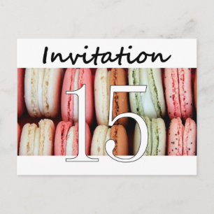 15e verjaardag partijuitnodiging macaron uitnodiging briefkaart