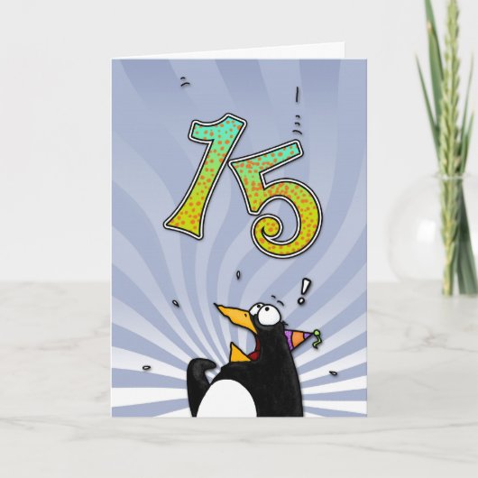 15e verjaardag - Penguin Surprise Kaart (Voorkant)