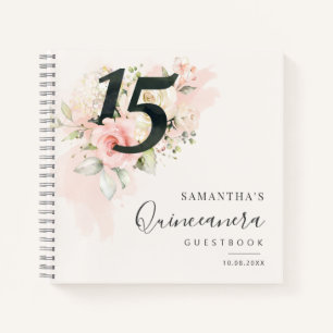 15e verjaardag Pink Floral Qunceanera Guest Notitieboek