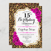 15e verjaardag - Pink Gold Leopard Print Kaart (Voorkant / Achterkant)