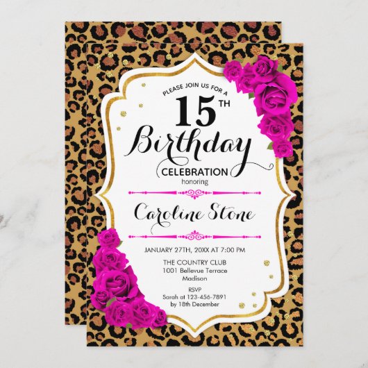 15e verjaardag - Pink Gold Leopard Print Kaart (Voorkant / Achterkant)