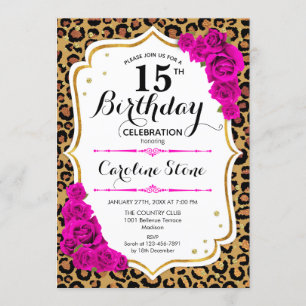 15e verjaardag - Pink Gold Leopard Print Kaart