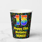 15e Verjaardag: Plezier Muzieknoten Patroon, Regen Papieren Bekers (Achterkant)